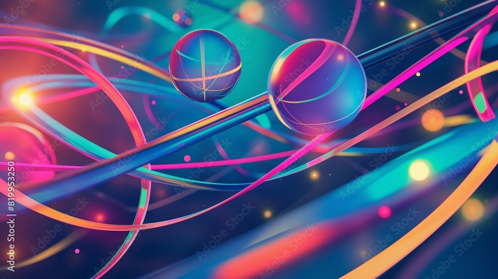 Neon background with colorful geometric 3D lines and circles Neon background with colorful geometric 3D lines and circles