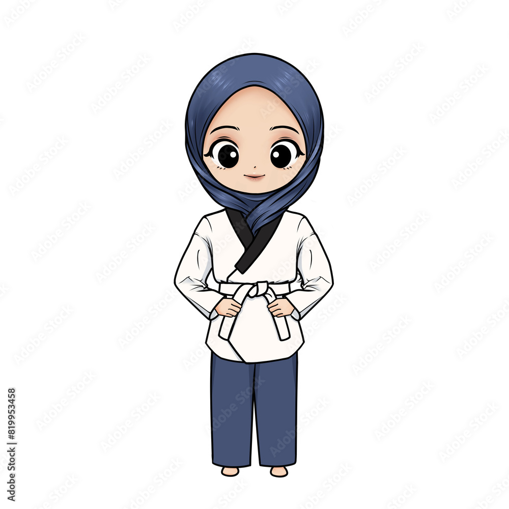 illustration of a taekwondo girl wearing a uniform and hijab with a white belt on a transparent background illustration of a taekwondo girl wearing a uniform and hijab with a white belt on a transparent background