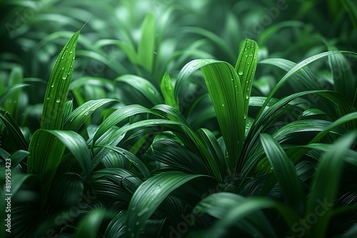 Depicting a  close up of grassy tropical leaves and jungle foliage photo