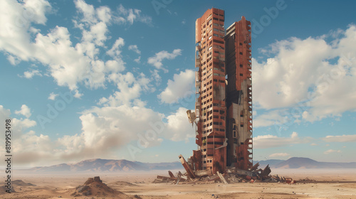 Desolate Skyscraper Amid Desert Wasteland