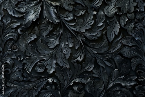 Illustration of black leather with ornate black patterns, high quality, high resolution