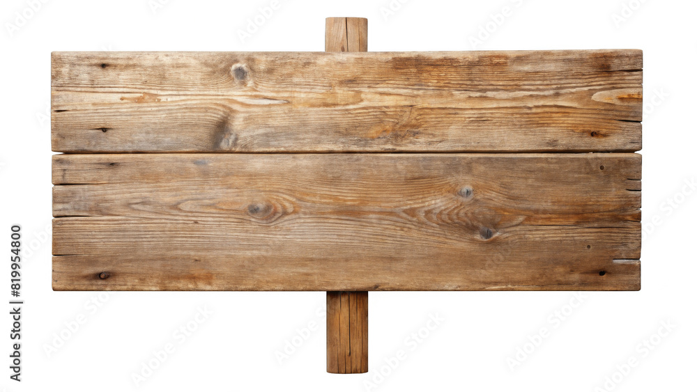 In front of a transparent background, in the middle, is a blank wooden panel with a label. The boards are horizontally aligned, with visible knots and grain, with copy space.AI generated. In front of a transparent background, in the middle, is a blank wooden panel with a label. The boards are horizontally aligned, with visible knots and grain, with copy space.AI generated.