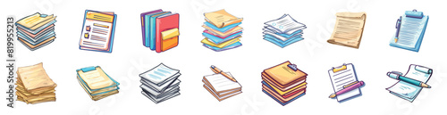 Cartoon document icon set. Document icon collection - stock vector.