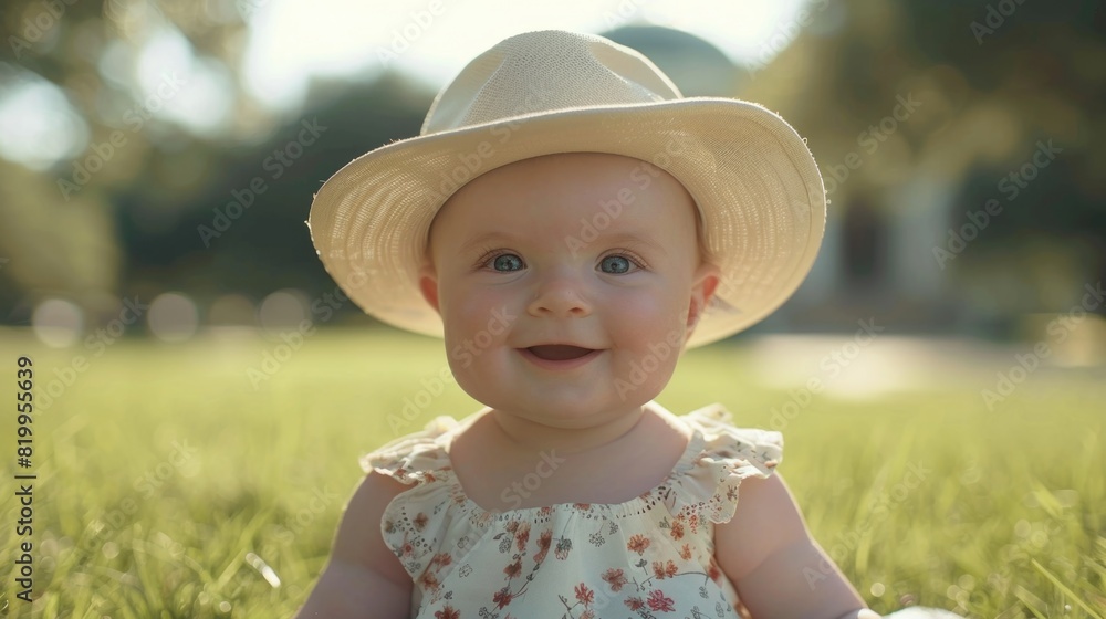 Beautiful cute little baby sitting in garden Beautiful cute little baby sitting in garden