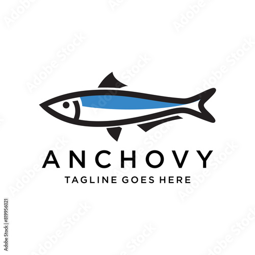 anchovy fish logo vector icon seafood illustration