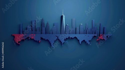 Patriot day city on blue and red lightning copy space for text