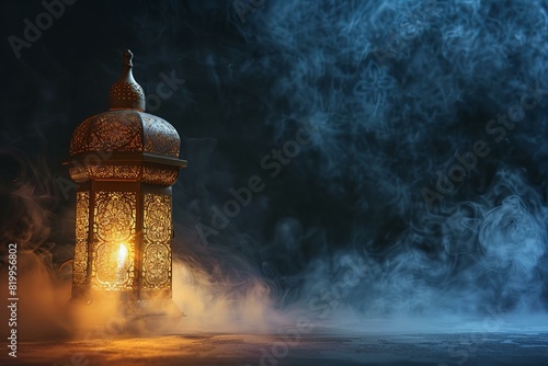 Illustration of lit lantern sits next to a dark background, high quality, high resolution