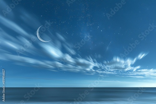 Featuring a  crescent and star in the sky with clouds, high quality, high resolution photo