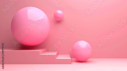 Soft  Feminine Display for Gifts  Beauty Products  or Celebratory Occasions. 3D Floating Balloons  Gift Boxes  and Podium Stage with Warm Pink Backdrop Evoke Romantic  Joyful Atmosphere for Valentine 
