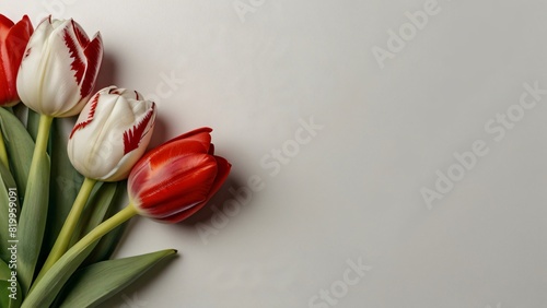 top view of beauty tulips flowers on white background with empty space #819959091