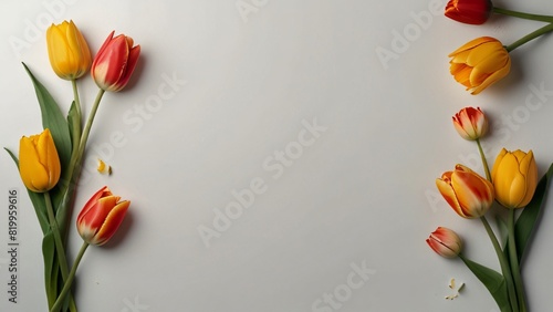 top view of beauty tulips flowers on white background with empty space #819959616
