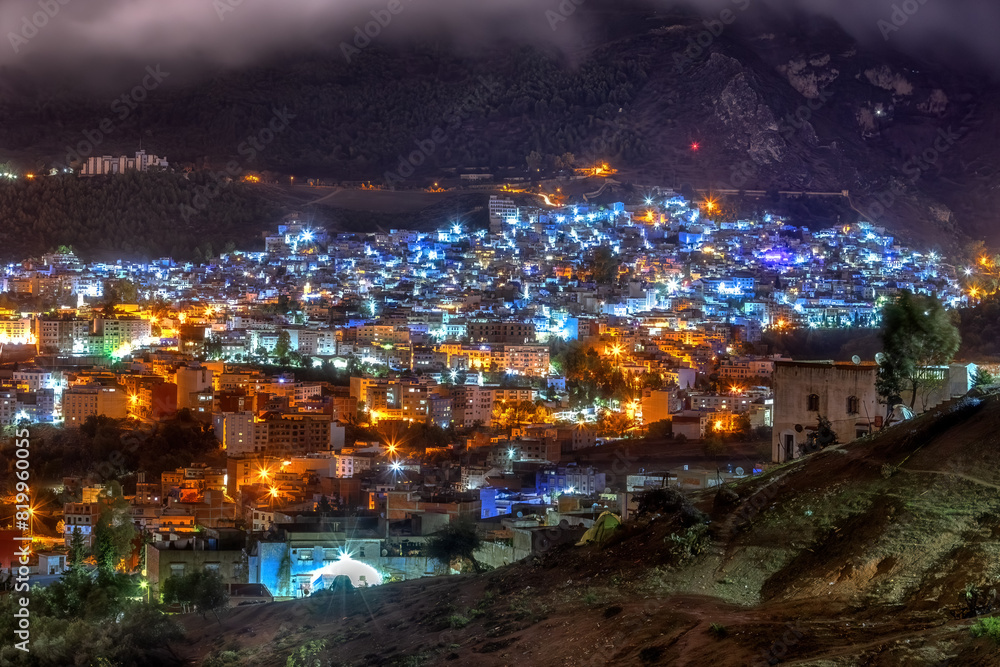 Fototapeta premium View over Chefchaouen Morocco an night