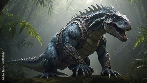 "Mystical Jungle Guardian: The Armored Iguanodon in 4K Fantasy Realism"