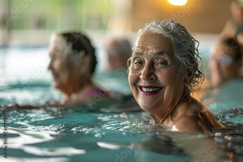 senior people at aqua fit training in the pool