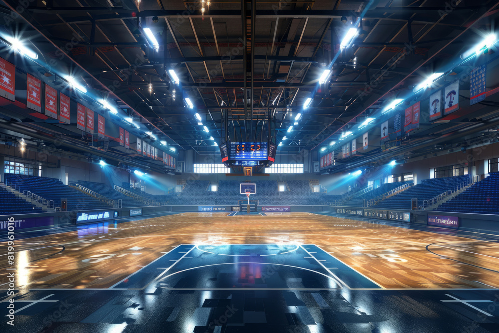 illuminated basketball stadium arena interior