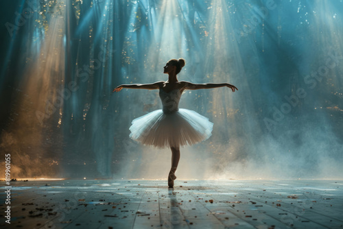 Young female ballerina performs on stage