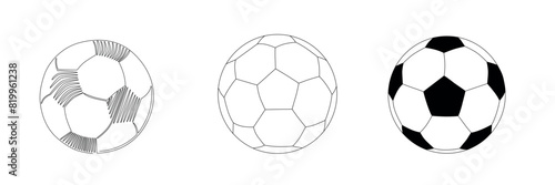 Soccer balls set icons. Vector stock illustration isolated on white background for design template football game and championship. Editable stroke line.