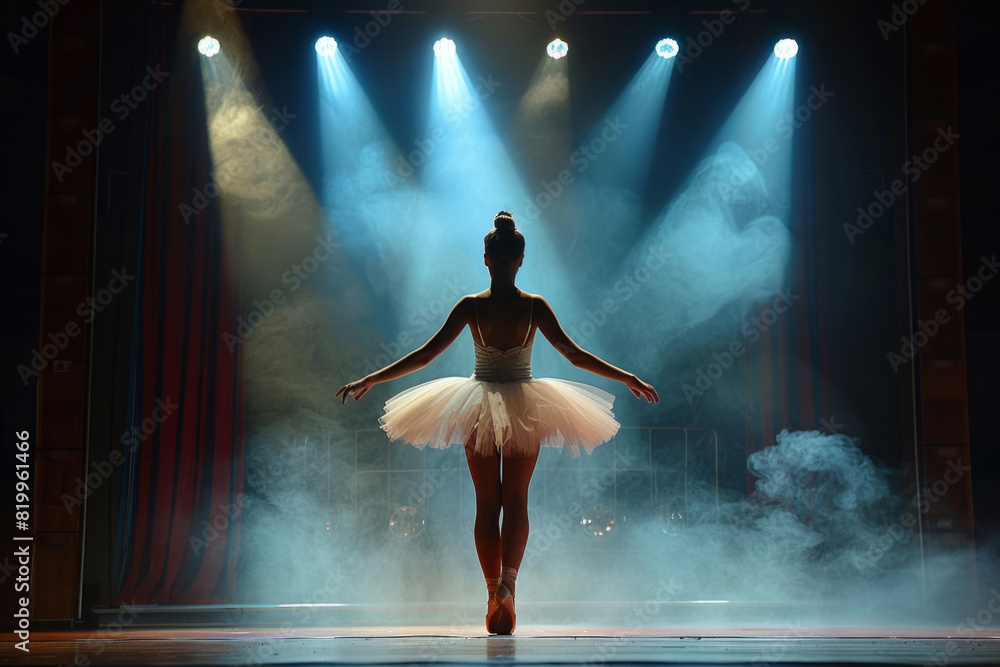 Young female ballerina performs on stage
