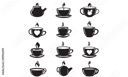 Hot tea cup vector icons set black, modern solid symbol collection, filled style pictogram pack. Signs, logo illustration white background
