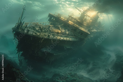 sunken shipwreck at the bottom of the sea