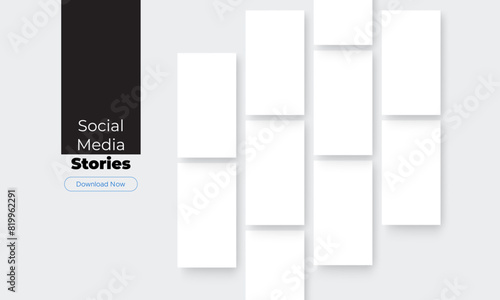 Social Media Stories, Blank Mobile Screens For Showcase Your Designs. Vector Illustration