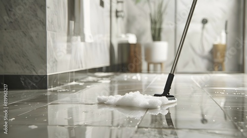 Meticulous Cleanliness: A Bathroom Floor Gleaming with Hygienic Perfection photo