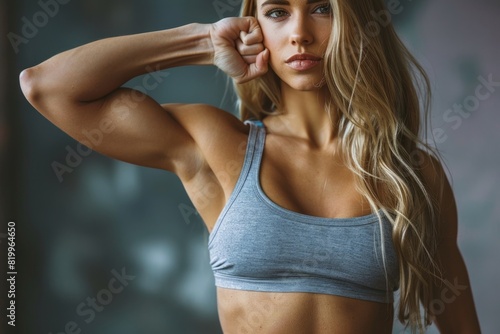 Wallpaper Mural Muscular woman athlete bodybuilder showing muscles Torontodigital.ca