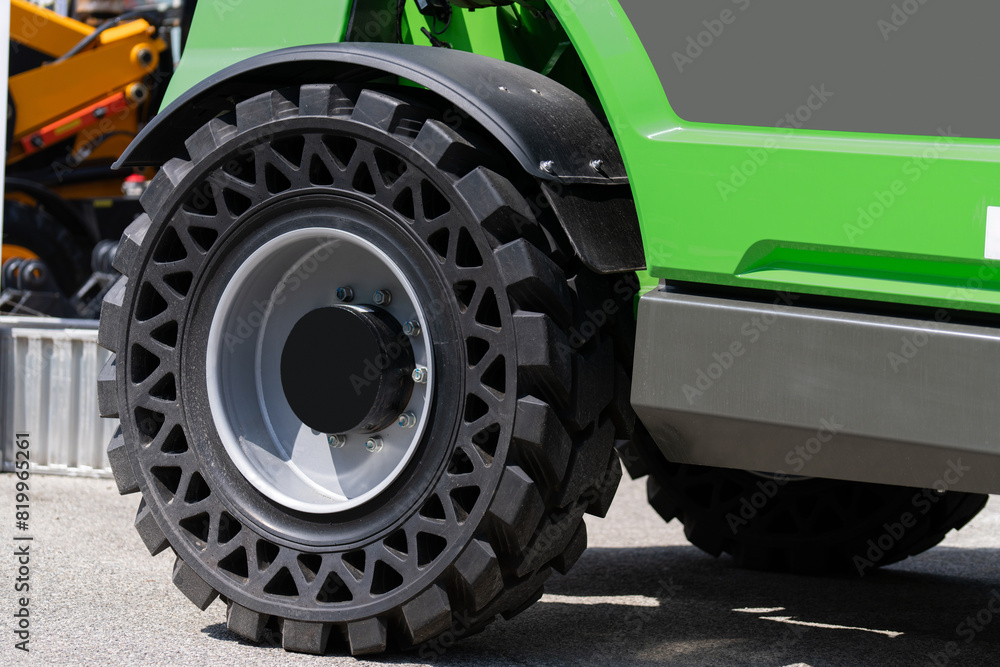Innovative airless non-pneumatic tire close up. Innovative airless non-pneumatic tire close up.