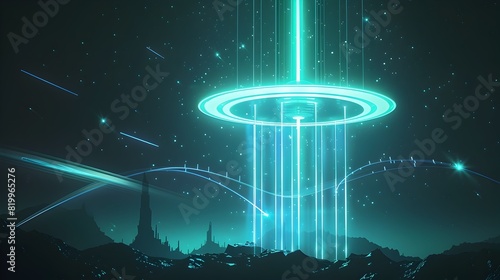 Minimalistic Sci-Fi Tower: A Visionary Abstract Structure Radiating Energy in the Depths of Space