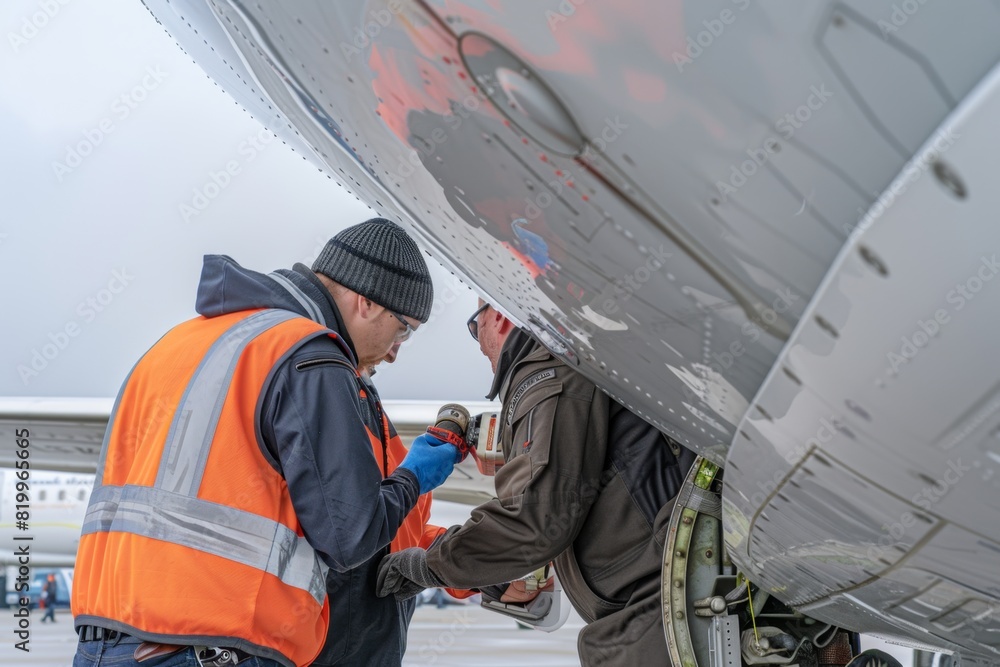 Airport Technician Conducting Thorough Aircraft Maintenance