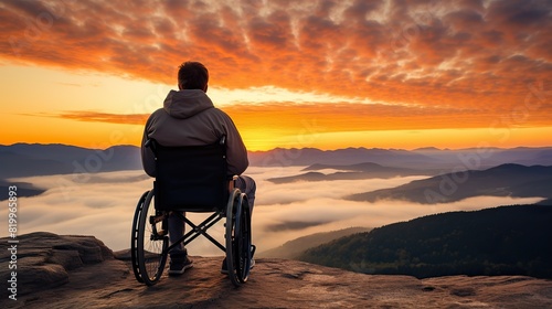 A wheelchair user appreciates a beautiful, vibrant landscape, a testament to adventure and exploration, regardless of disability