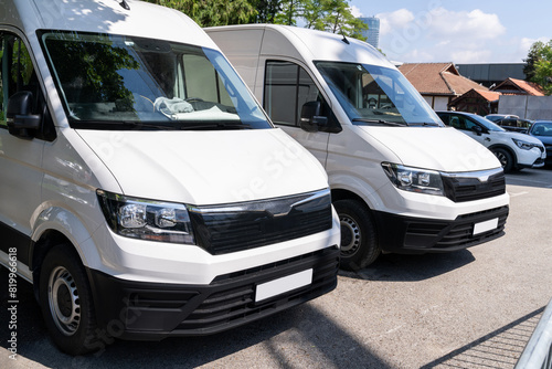 Delivery vans in a row. Commercial fleet.