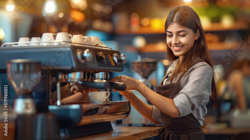 young indian woman working at coffee shop