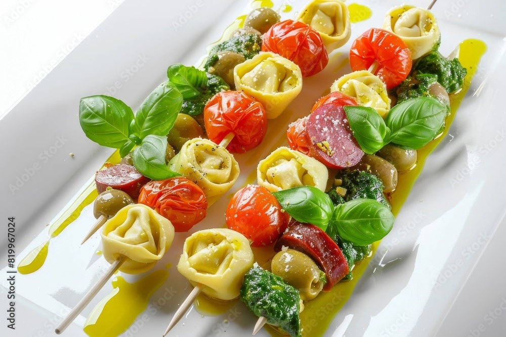 Tempting Antipasti Skewers with Kalamata Olives and Fresh Basil Tempting Antipasti Skewers with Kalamata Olives and Fresh Basil