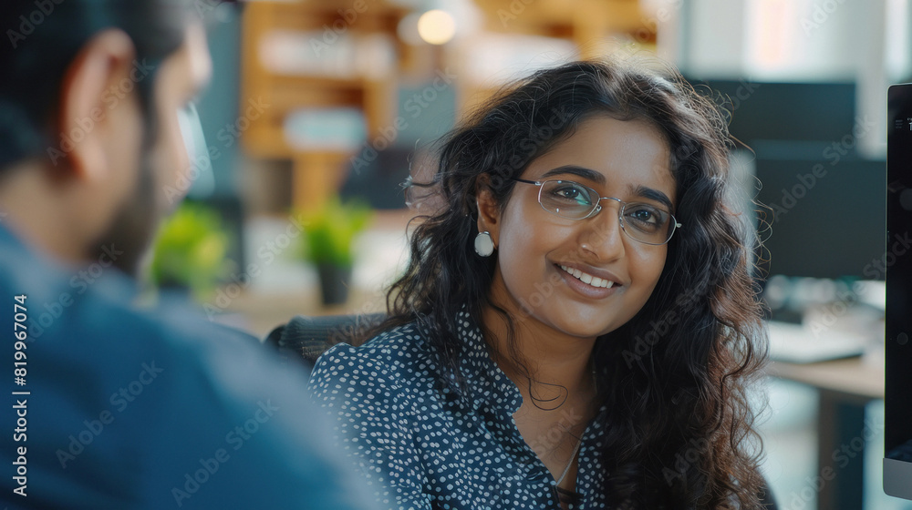 young indian male and female friends discussing together young indian male and female friends discussing together