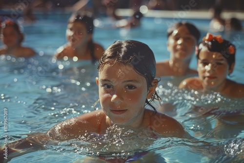 Swimming class for children in the pool