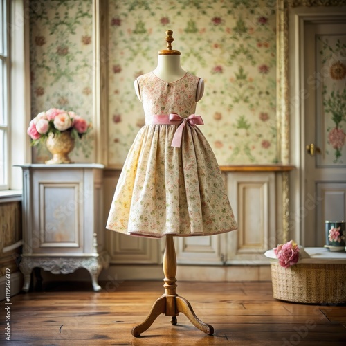 Childs Dress on Mannequin in Vintage Room. Generative AI