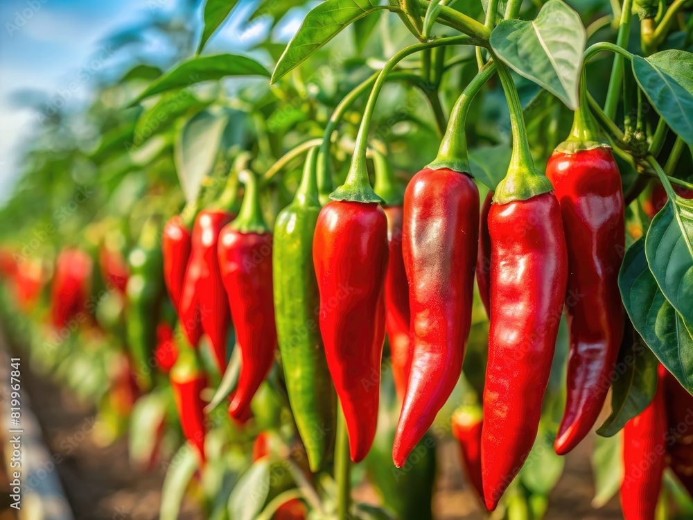 Red Peppers Growing in Greenhouse. Generative AI Red Peppers Growing in Greenhouse. Generative AI