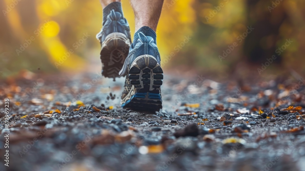 Close-up of Trail Running Shoes with Rugged Soles on Tough Terrain Close-up of Trail Running Shoes with Rugged Soles on Tough Terrain