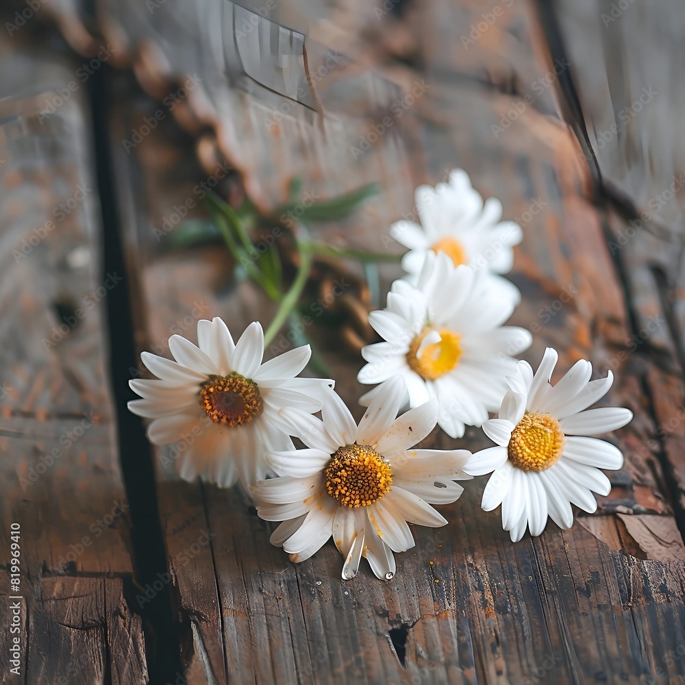 Obraz premium Rustic Daisies on Wooden Table