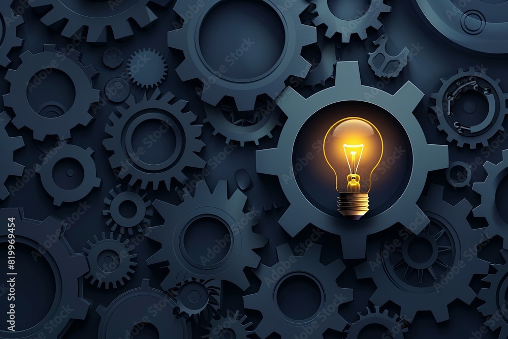 A light bulb positioned among a cluster of mechanical gears, symbolizing innovation and industry A light bulb positioned among a cluster of mechanical gears, symbolizing innovation and industry