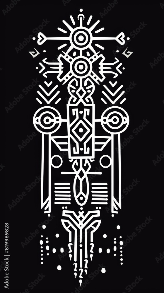 A white drawing of a cross with arrows and symbols, white line drawing A white drawing of a cross with arrows and symbols, white line drawing