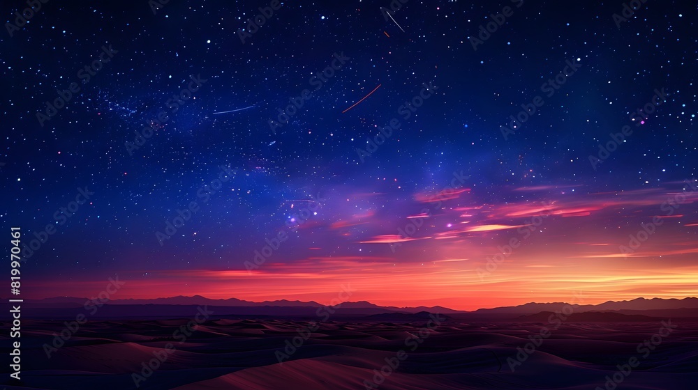 Fototapeta premium Starry sky with streaks of light in the night sky, starry background, star trail photography, night scene. 