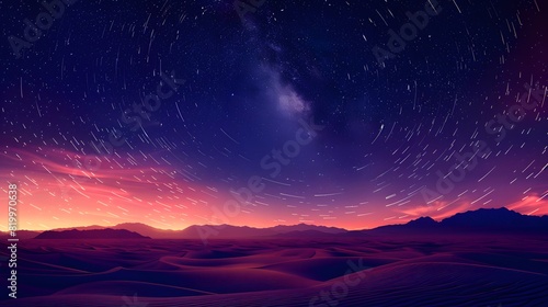 Starry sky with streaks of light in the night sky, starry background, star trail photography, night scene.  © horizon