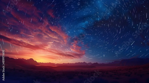 Starry sky with streaks of light in the night sky  starry background  star trail photography  night scene. 