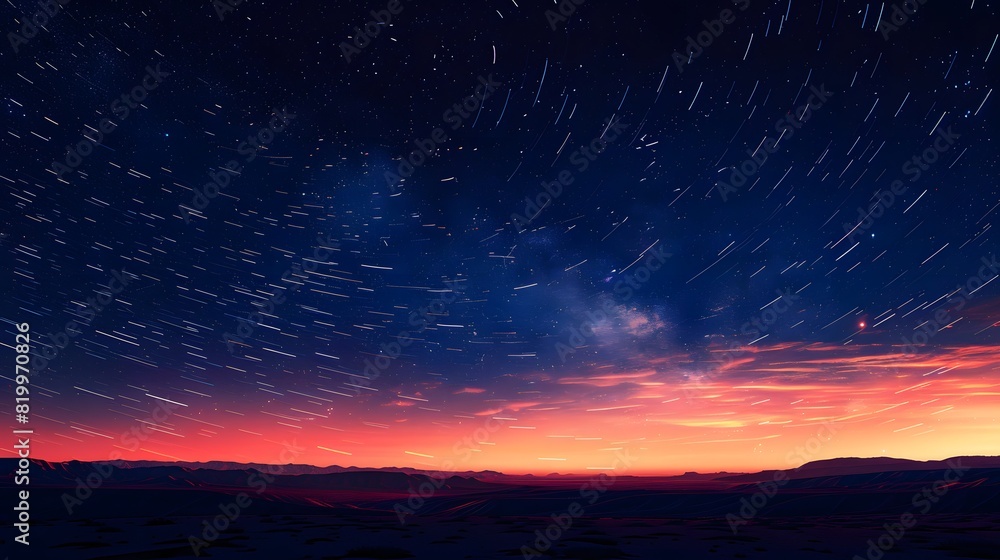 Starry sky with streaks of light in the night sky, starry background, star trail photography, night scene.
Starry sky with streaks of light in the night sky, starry background, star trail photography, night scene.
