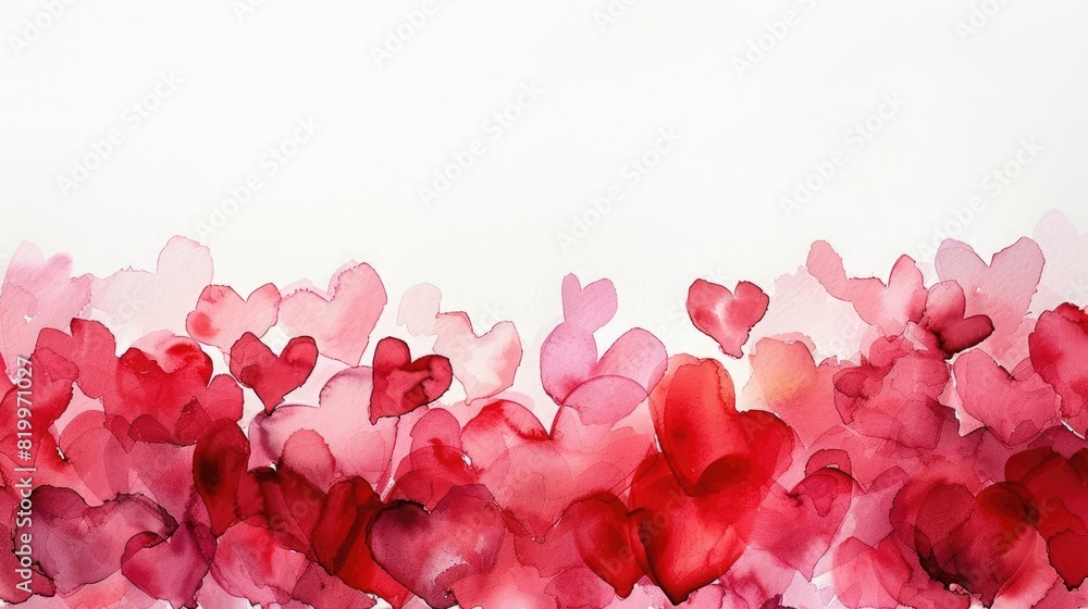 An abstract watercolor painting of red and pink hearts on a white background. The hearts are various shades of red and pink. The painting has a soft, dreamy feel. An abstract watercolor painting of red and pink hearts on a white background. The hearts are various shades of red and pink. The painting has a soft, dreamy feel.