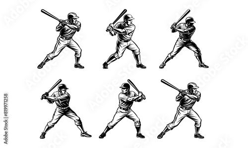 a black and white drawing of a baseball player with a bat.