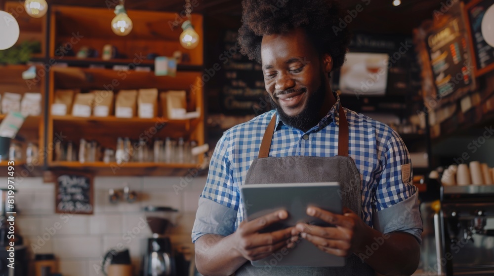 Barista with Tablet in Cafe