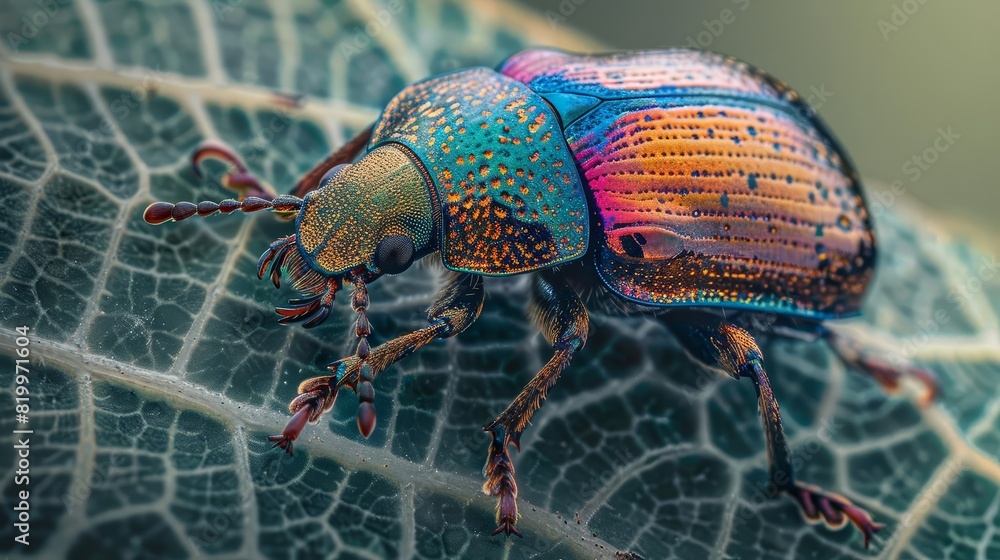 Fototapeta premium Generate an image of a jewel beetle on a leaf